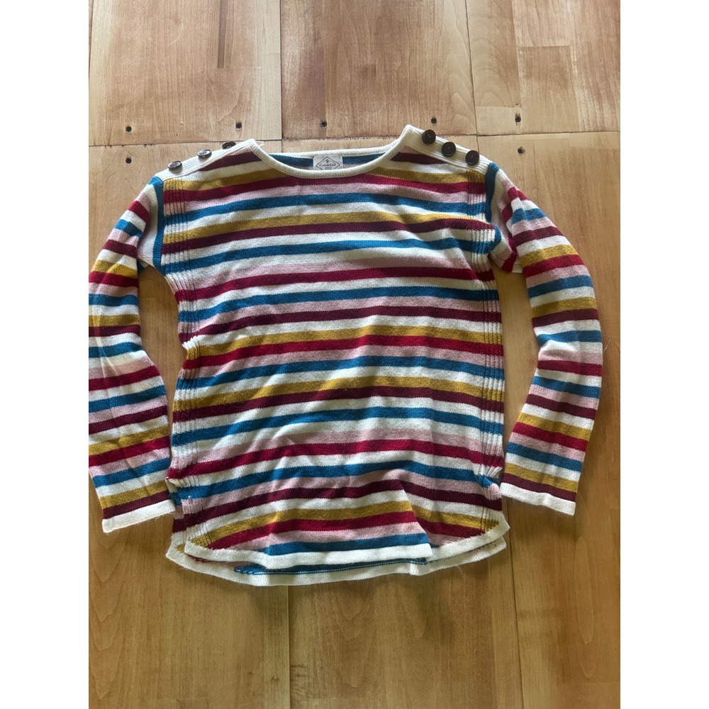 St Johns Bay Womens Small Striped Shoulder Button Knit Sweater Multicolor